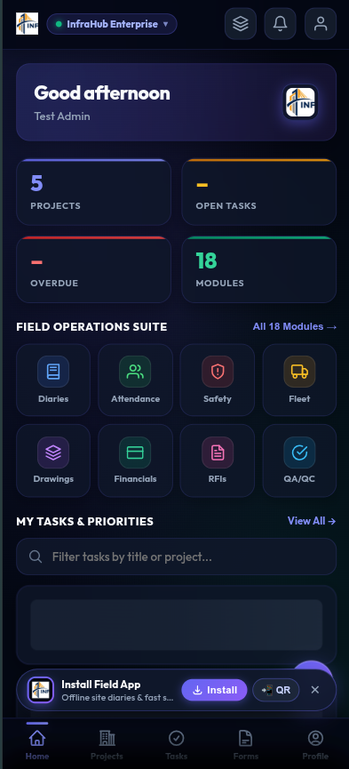 InfraHub Mobile Field Operations UI